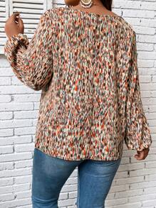 Breezaya Áo sơ mi Plus Size mép Tất cả trên in Boho - Nhiều màu - Xem 2