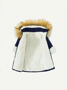 男嬰毛絨飾邊連帽保暖襯裡派克大衣 - 藏蓝色 - 查看 3