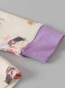 Young Girl 2sets Striped & Floral Print Snug Fit PJ Set - Multicolor - View 4