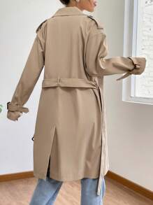 SHEIN EZwear 翻領雙排扣束帶風衣