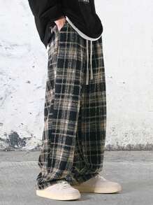 Manfinity Hypemode 男裝寬鬆格紋印花束口腰褲 - 彩色 - 查看 4