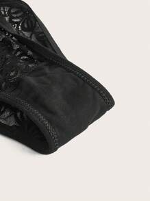 Spicy Aura Women Sexy Lingerie Kontras Lace Criss Cross Memotong Plain - Hitam - View 3