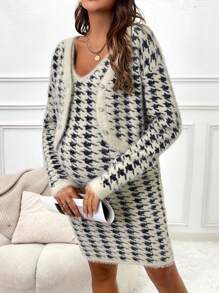 SHEIN Maternidad con estampado de pata de gallo Vestido de tirantes con Cazadora - Multicolor - Ver 3