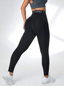 Gameset SHEIN Sport Đồ họa Chữ cái Chèn lưới Quần Xà cạp thể thao - màu đen - Xem 2