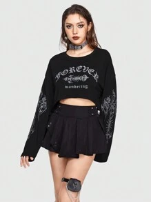 Hanes space Đồ họa Chữ cái Thả vai Áo len crop - màu đen - Xem 6