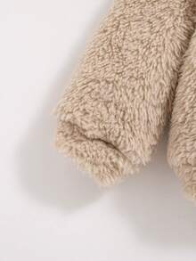 SHEIN 男童字母拼接细节半扣泰迪熊卫衣 - 卡其色 - 查看 6