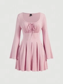 SHEIN MOD Tie Front Ruched Bust Dress - Pink - View 1
