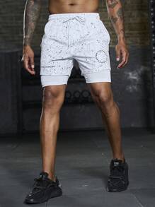 Manfinity Sport Corelite Men Letter Graphic Tie Waist 2 In 1 Sports Shorts With Phone Pocket, White Shorts - White - View 7