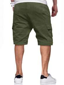 Manfinity Homme Loose Fit Men's Cargo Shorts With Flap Pockets & Drawstring Waist - Army Green - View 2