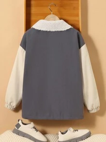 SHEIN Tween Boy Letter Patched Detail Thermal Lined Coat - Black - View 2