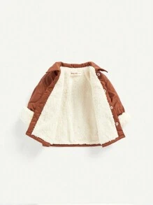 Baby Boy Slogan Patched Detail Button Front Thermal Lined Padded Coat - Chocolate Brown - View 3