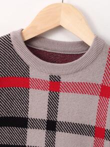 SHEIN Tween Boys Plaid Pattern Sweater - Grey - View 3