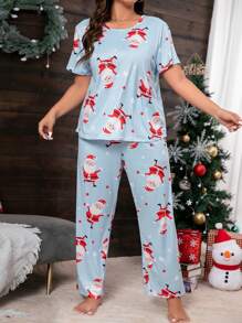 Plus Christmas Print PJ Set - Baby Blue - View 5