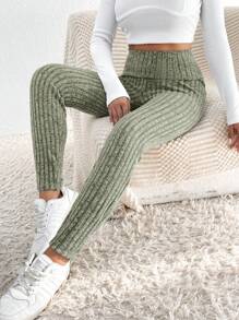 SHEIN Frenchy Cao eo Đồ đan Ribbed Xà cạp - xanh quân đội - Xem 1