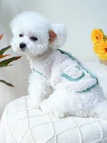 1 件适用于狗和猫的宠物外套，温暖柔软背心绿色饰边宠物夹克，适合秋冬季 - 彩色 - 查看 6