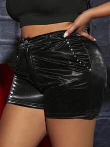 SHEIN SXY Hơn Cao eo chất liệu da PU Quần short - màu đen - Xem 1