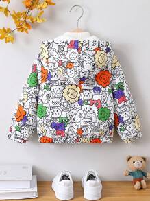 男小童字母和卡通圖案拉鏈開襟連帽加絨內裏夾克無毛衣 - 彩色 - 查看 2