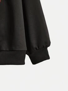 SHEIN EZwear 加大码万圣节印花拉链落肩抽绳卫衣 - 黑色 - 查看 3