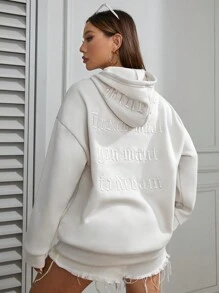 SHEIN x Carly Lawrence SHEIN Unity Letter Embossed Drop Shoulder Drawstring Hoodie,Long Sleeve Tops Graduation,Back To School,Graduation,Teacher For Women,Back To School Pullover Fall Sweatshirt - White - View 1