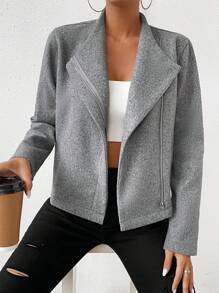 Chiquease Waterfall Collar Open Front Overcoat - Grey - View 6