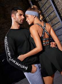 Manfinity Sport Corelite Áo thun nam họa tiết chữ thể thao Áo nỉ nam - màu đen - Xem 1