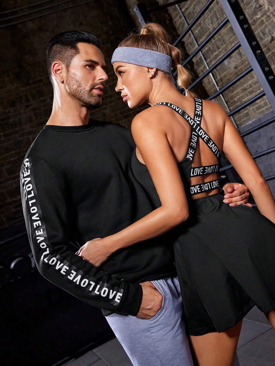 Manfinity Sport Corelite Áo thun nam họa tiết chữ thể thao Áo nỉ nam - màu đen - Xem 1