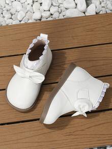 女童甜美仙女風短靴 蝴蝶結蕾絲裝飾 秋冬時尚保暖 - 白色 - 查看 5