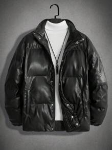 Manfinity RebelGame 宽松男式拉链 PU 皮革加厚外套 - 黑色 - 查看 2