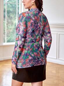 SHEIN Clasi 大碼小高領紮染網紗上衣不附胸罩 - 彩色 - 查看 2