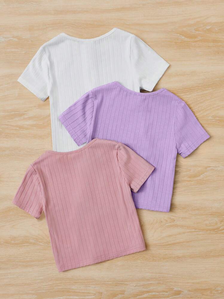 SHEIN Chica Joven 3 piezas Camiseta con botón delantero - Morado - Añade 2