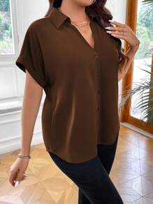 Vionelle Plus Batwing Sleeve Button Front Shirt