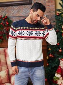 Manfinity Homme Men Geo Pattern Graphic Color Block Cable Knit Casual Pullover Long Sleeve Sweater, For Party, Friends, Christmas - Multicolor - View 6