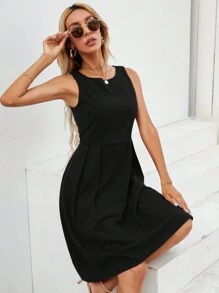 SHEIN Clasi Solid A-line Dress - Black - View 5