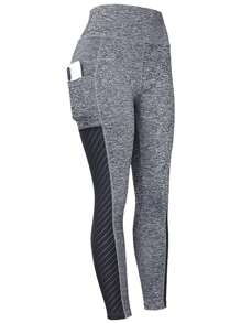 SHEIN Running 5入組條紋印花手機口袋運動打底褲 - 彩色 - 查看 4