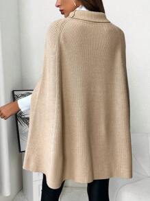 SHEIN Maternidad Poncho cuello alto de manga capa tejido de canalé - Caqui - Ver 2