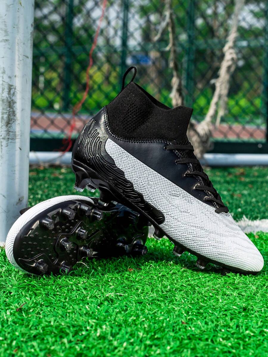 Kids' Hightop Football Training Shoes With Long Studs For Grass Field
