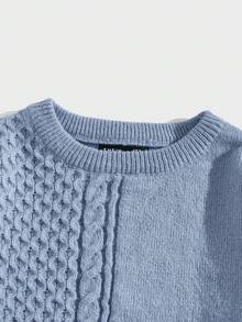 Manfinity RebelGame Men Solid Cable Knit Sweater - Blue - View 3