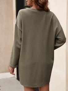 SHEIN LUNE Dual Pocket Drop Shoulder Waffle Knit Drop Shoulder Tee Dress - Green - View 2