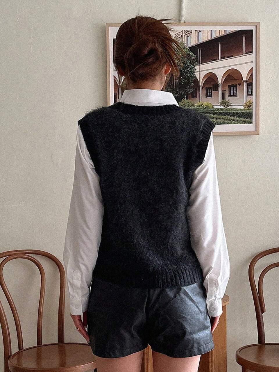 Solid Sweater Vest Without Blouse,Fall Clothes