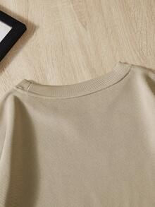 SHEIN EZwear Hơn In Giáng sinh Lót nhiệt Áo nỉ - Màu Khaki - Xem 6