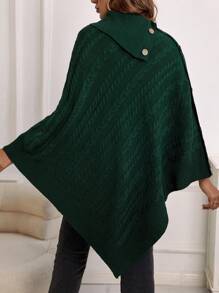 SHEIN 孕婦高領紐扣細節麻花編織斗篷毛衣 - 綠色 - 查看 2