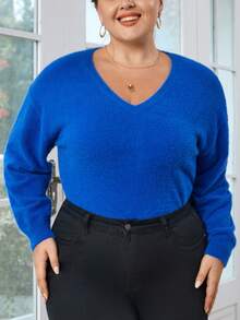 SHEIN Essnce Plus Drop Shoulder Sweater - Blue - View 5