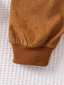 SHEIN Young Girl Bear Embroidery Overall Jumpsuit - Brown - View 4