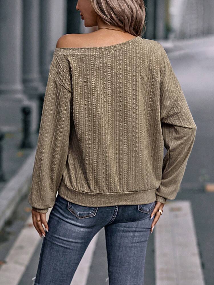 Solid Asymmetrical Neck Drop Shoulder Sweatshirt Pullover Fall Sweatshirt