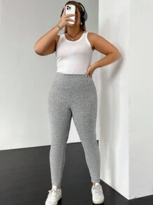 SHEIN EZwear Hơn Dệt kim Marled Xà cạp - Màu Xám nhạt - Xem 4