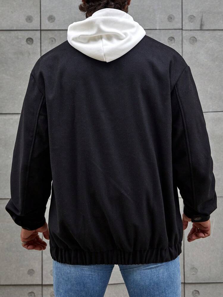 Men 1pc Solid Lapel Neck Button Front Overcoat