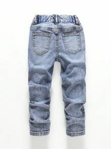 SHEIN Explorewe Young Boy Paint Splatter Pattern Slant Pocket Jeans - Medium Wash - View 2