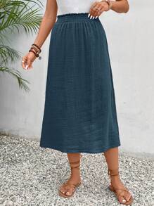 SHEIN Frenchy 素色紙袋腰半身裙 - 藏蓝色 - 查看 3