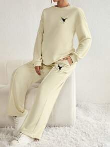 SHEIN Maternity Eagle Print Drop Shoulder Tee & Adjustable Waist Pants - Khaki - View 4