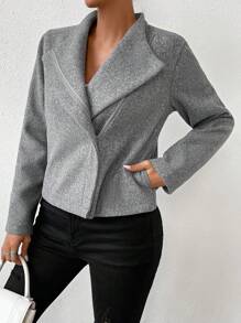 Chiquease Waterfall Collar Open Front Overcoat - Grey - View 5